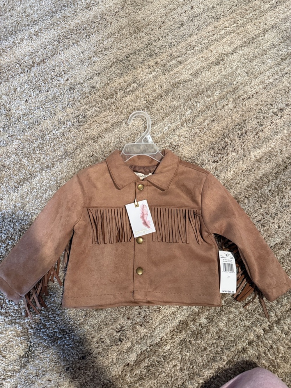 Jessica Simpson Girls Brown Fringe Faux Suede Jacket